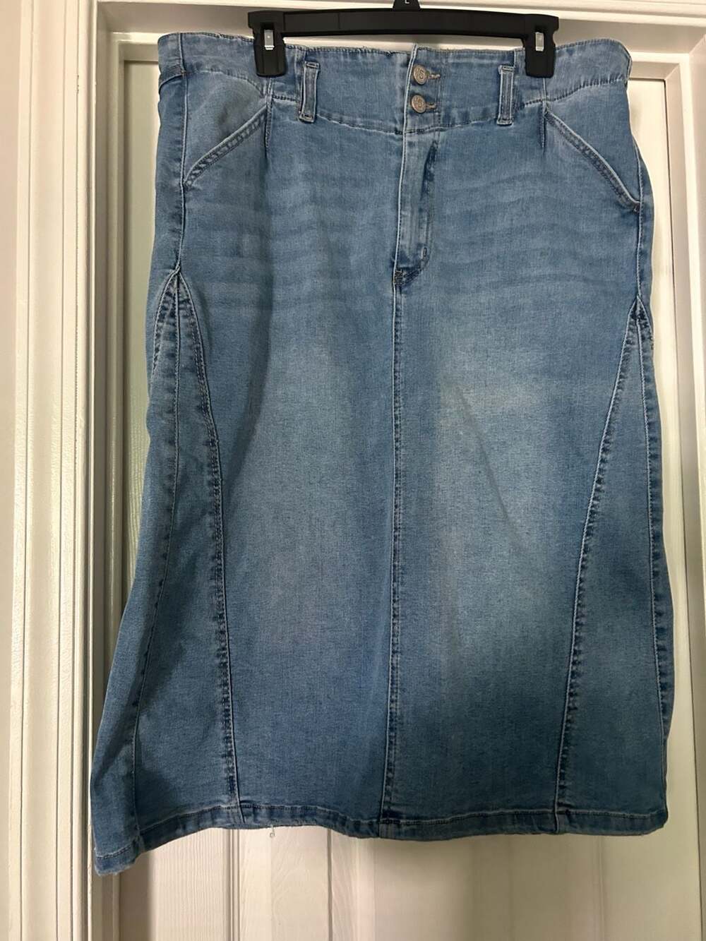 One5One Women's High-Waisted Blue Denim  Skirt with Back Slit